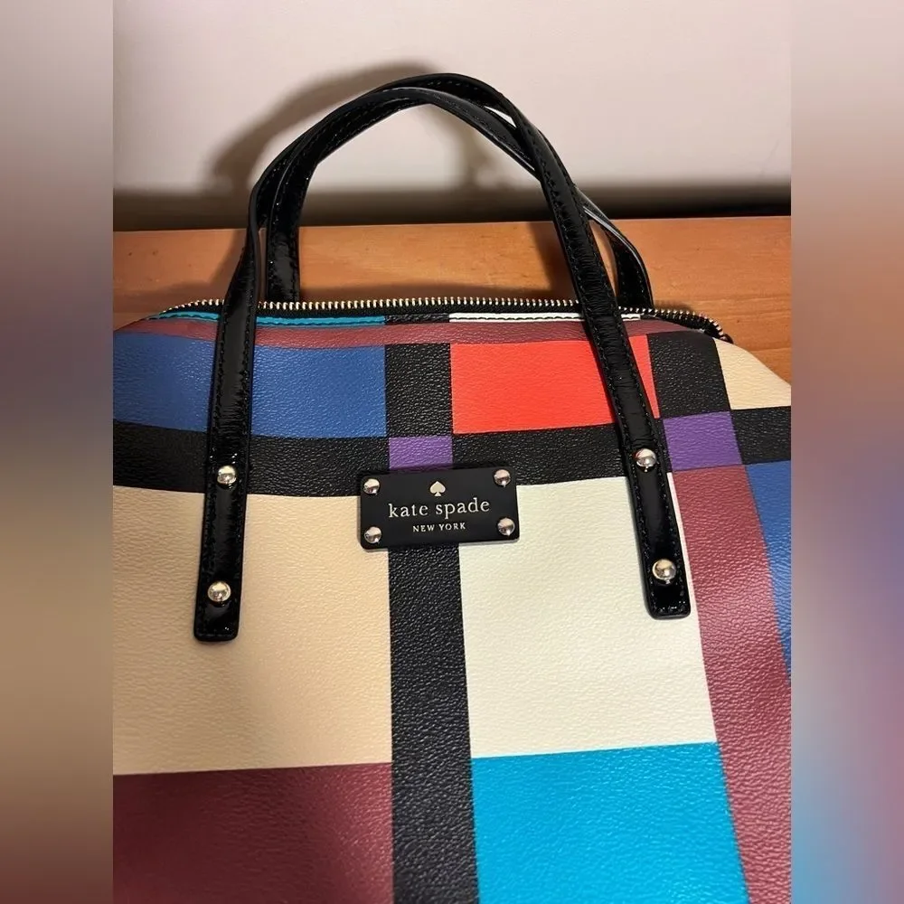 Kate Spade Perry Street Shawna handbag colorblock handbag leather plaid
